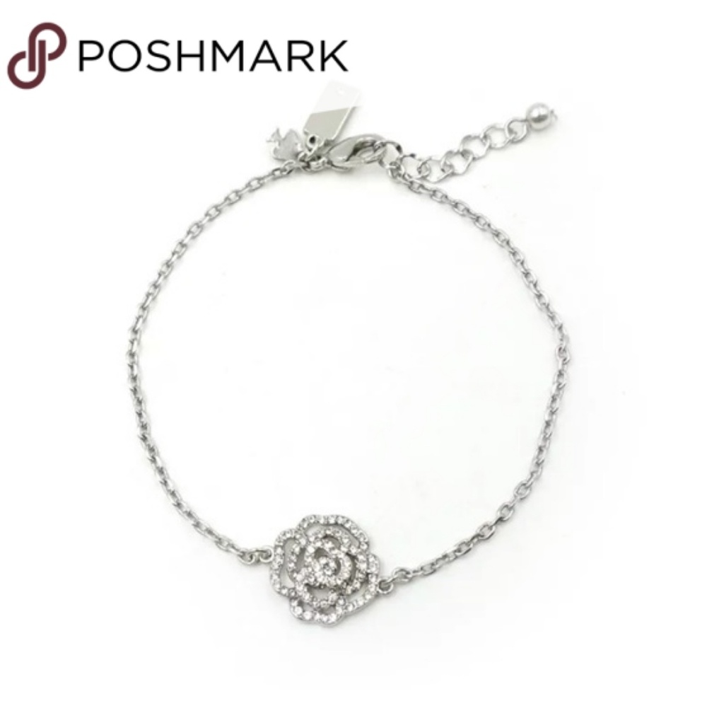 New Kate Spade Silver Pave Crystal Rose Bracelet